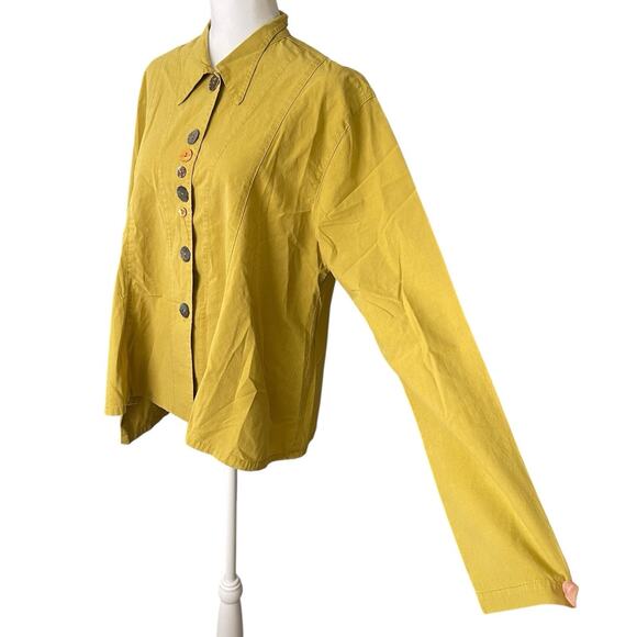 Eleven Stitch Design XL Blouse Unique Button Front Top Shirt Chartreuse - Picture 7 of 10
